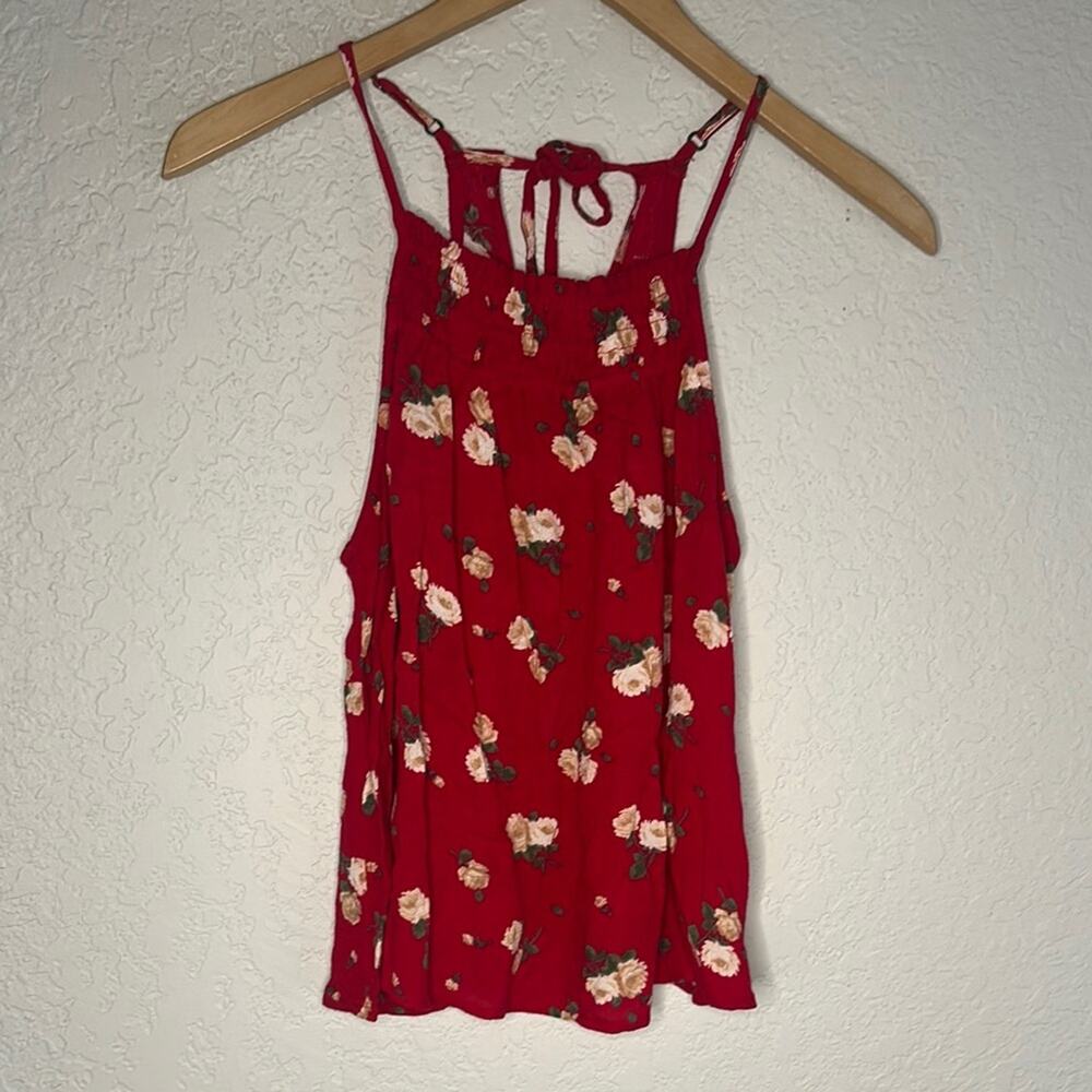 Hollister Red Floral Babydoll Cami Top Smocked Y2K 90s Cut Out Festival Halter